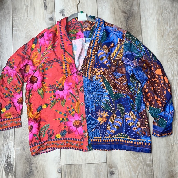 FARM RIO Mixed Print Button Down Shirt Floral Cheetah Viscose Size XL - Picture 2 of 8